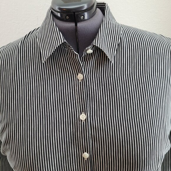 Van Heusen Shirt Women's XXL Charcoal White Stripe Long Sleeve Button Up Collar - Picture 5 of 12